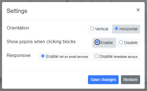 Screenshot van de blokkenschema beheer settings