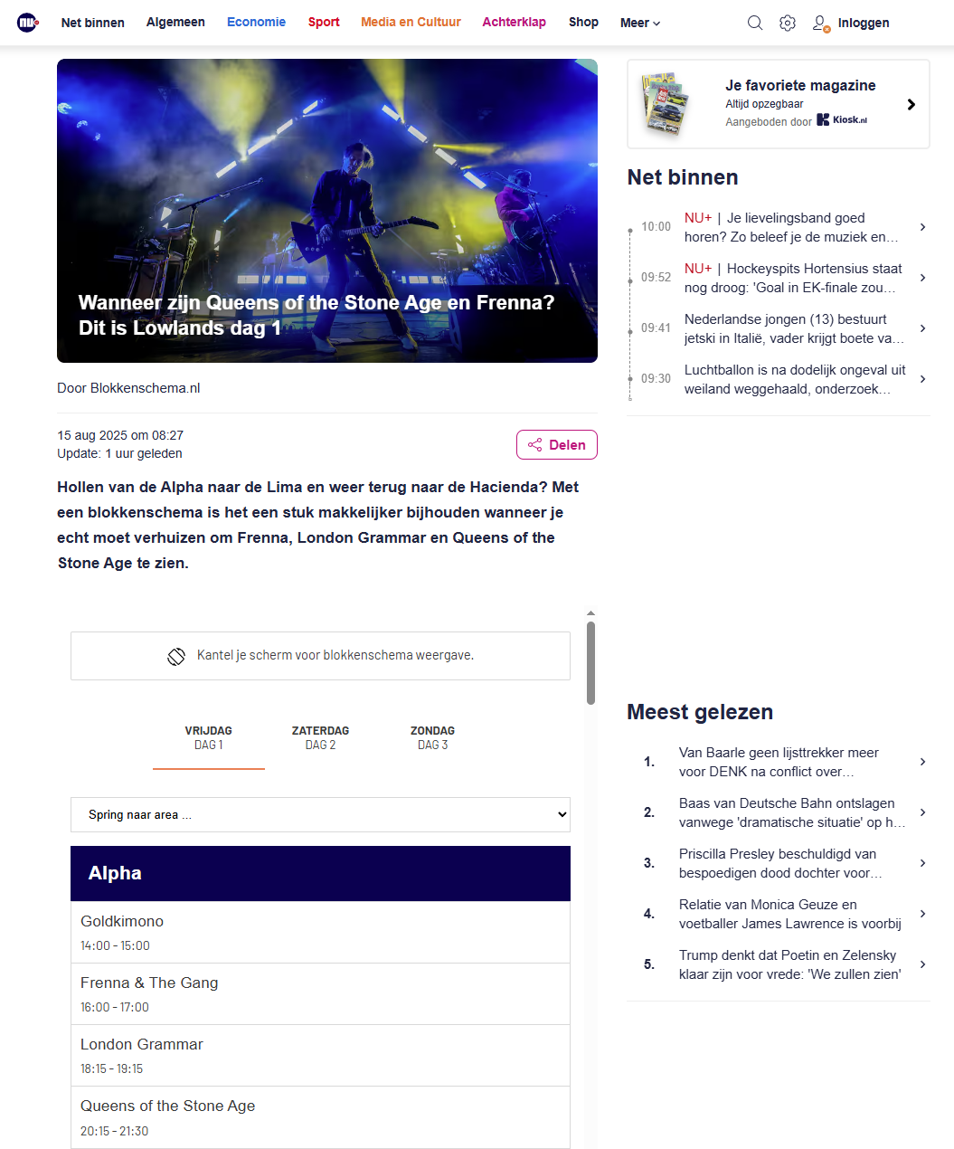 nu.nl Lowlands blokkenschema integratie